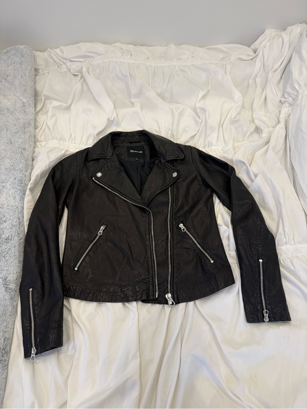 Madewell Black Leather Moto Jacket with Silver Hardware